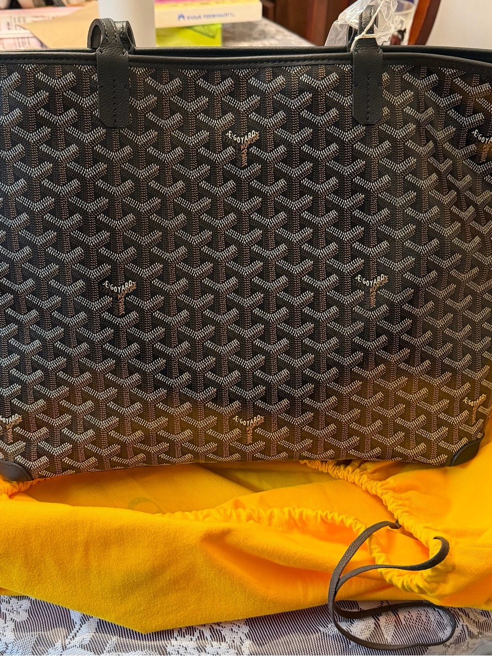 Goyard Black Patterned Tote with Signature Chevron Motif